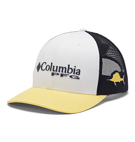 Columbia PFG Logo Snap Back Ball Cap, transpirable, ajustable, blanco/azul marino colegiata/resplandor solar/Marlin, talla única