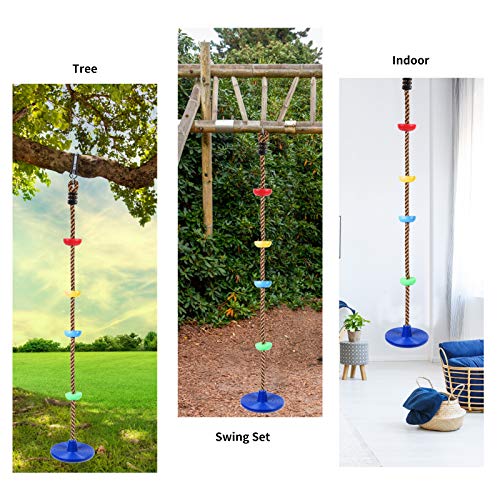 Columpio de Escalada, Cuerda con reposapiés y Asiento de Columpio de Disco para niños al Aire Libre, árbol, jardín