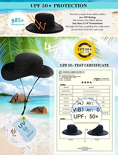 Comhats Sombrero de protección solar UPF 50 con visera ancha y protección UV, plegable, para verano, al aire libre, para safari, pesca, , correa ajustable para la barbilla