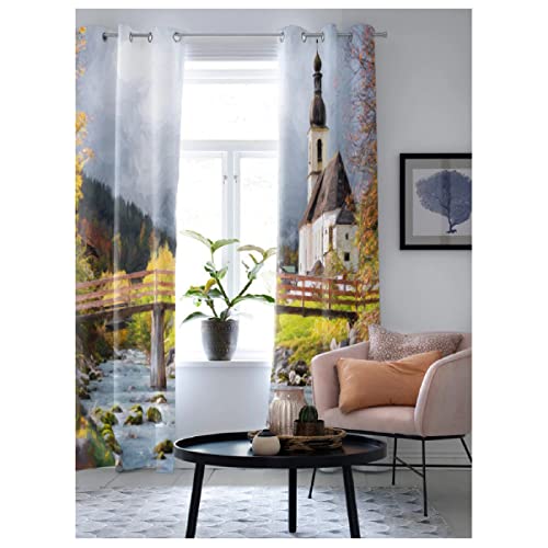 Cortinas Opacas 3D con Ojales Pintura al óleo del Paisaje del Campo Cortinas Cortas Térmicas Aislantes Frío Calor Reduccion Ruido Proteccion Intimidad para Hogar & Dormitorio Infantil 140x160cm