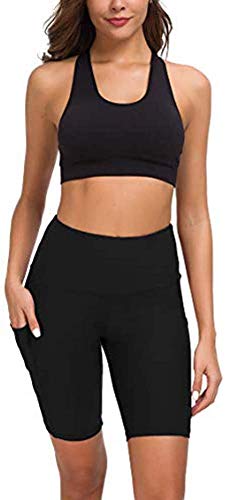 COTOP Pantalones Cortos de Yoga para Mujeres, Pantalones Cortos Deportivos de Cintura Alta de Verano con Bolsillos para Entrenamiento de Gimnasia, Fitness, Trotar, Correr, Motorista(XL)