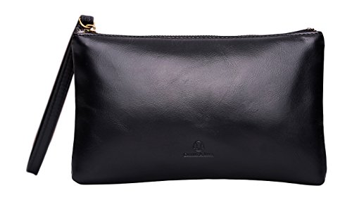 Cronus & Rhea - Bolso de Cuero (Arion) - Embrague Bolso de Mano Bolso de Noche Funda Smartphone - Con Caja de Regalo - Señoras (Negro)