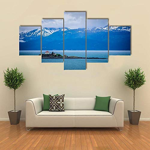 Cuadro en Lienzo 5 Pieza Impresión Lienzo Artística Pintura Diseño Cuadro Moderno Pared Gráfica Mud Bay Cordillera Alaska Enmarcado