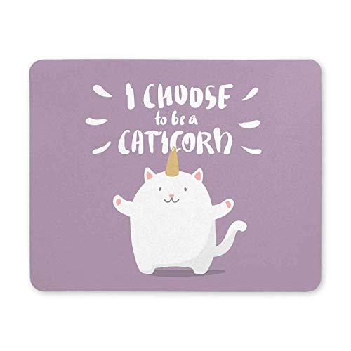 Cute Cartoon Caticorn Cat con Unicorn Horn Elijo ser un unicornio Rectángulo Alfombrilla de goma antideslizante Alfombrilla de ratón para juegos Alfombrilla para oficina Hogar Mujer Hombre Empleado Je