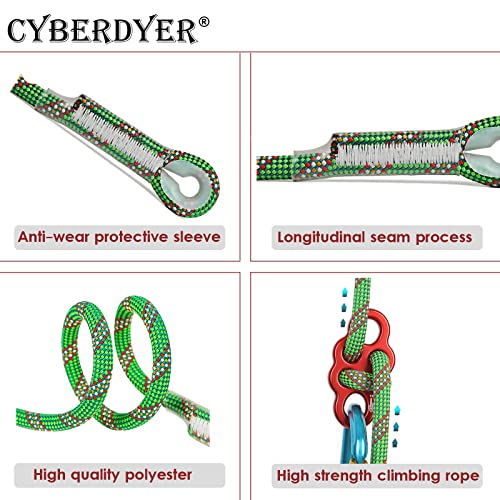 CyberDyer Prusik Cord Pre-Cosido Diámetro 10,5 mm (2/5") Prusik Loop Cuerda de Escalada al Aire Libre para Escalada Arborist Rescue Mountaineering Rope (Verde-39 Pulgadas)