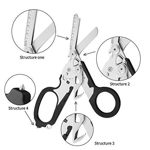 DADEA Raptor Response - Tijeras de emergencia 6 en 1, multiherramienta, alicates tácticos plegables con cortador de cinta y rompecristales