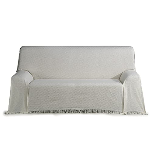 DALINA Colcha Multiusos Sofa,Manta Foulard,Plaid para Cama,Cubresofa Cubrecama,Comoda Practica y Suave. Poliester Algodón con Bordaje de Rombo Beige 230X260CM