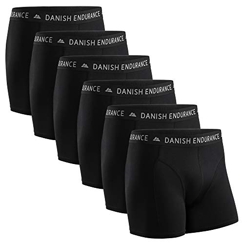 DANISH ENDURANCE Calzoncillos Bóxers de Algodón para Hombre, Ropa Interior, Elásticos, Ultrasuaves, Pack de 6 (Negro, XL)