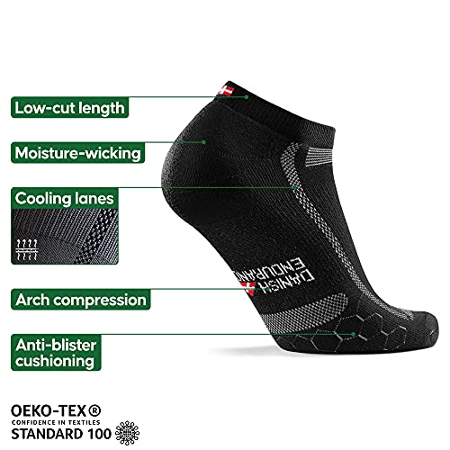 DANISH ENDURANCE Long Distance Low-Cut Running Socks for Men & Women (Nero/Gris, 35-38)