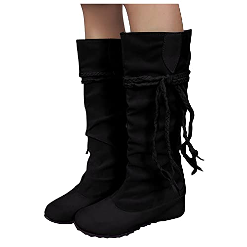 Dasongff Botas altas para mujer, botines con flecos, de caña larga, de invierno, estilo retro, con borlas, hasta la rodilla, con puntera redonda, para invierno y otoño