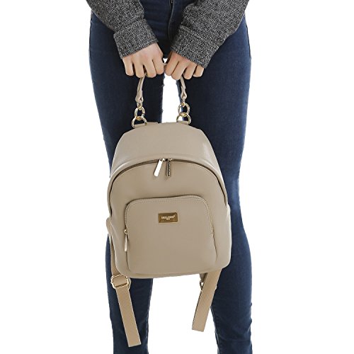 David Jones - Bolso Mochila Mujer Pequeña - Morral Cuero Piel PU Suave - Backpack Daypack Casual Mini Señora Niña - Bolsos de Mano Hombro Viaje Escolar Universidad Colegio Ocio Elegante Moda - Blanco