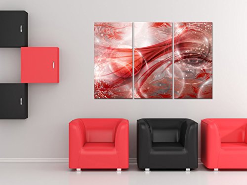 Declina, Cuadro Decorativo, decoración de Pared de salón, Cuadro Impreso, Cuadro sobre Lienzo triptico Abstracto Bola magnética, 120 x 80 cm, Azul, Lona, Rojo, 90 x 60 cm