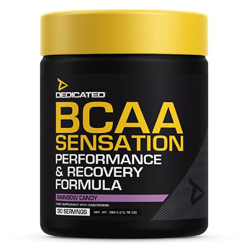 Dedicated Nutrition BCAA - Sensación Aminoácidos Amino Regeneración Construcción de músculo Fitness Culturismo - 390 g (Rainbow Candy-Caramelos de arco iris)