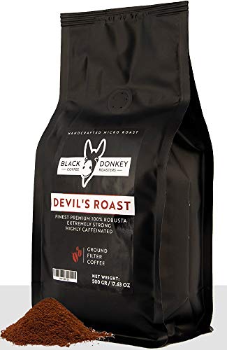 DEVIL'S ROAST 🔱 500g Café Molido Extremadamente Fuerte 🔱 Espresso Altamente Cafeinado 🔱 Robusta de Black Donkey Coffee Roasters