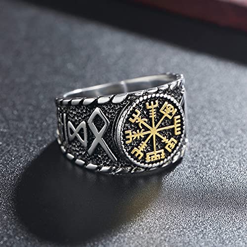 DFWY Anillo de Runa de Brújula Vegvisir Vikingo de Acero Inoxidable para Hombre, Anillo de Pulgar con Banda de Motociclista Nórdico, Joyería de Protección de Amuleto Pagano Celta Gótico Vintage