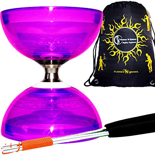 Diabolo - Set de ciclomotor de cuarzo II (6 colores) – Pro triple rodamientos Diabolo + varillas de aluminio y cordel + Flames N Games bolsa de transporte (morado)