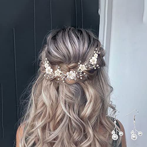 Diadema de Flores Corona Flores Tocados de Boda ,Guirnaldas Corona Pelo Novia Tiara ，Cristal con Perlas Bridal Hair Vine Joyas para el Cabello, Tocado Novias Accesorios para Boda Fiesta Velada