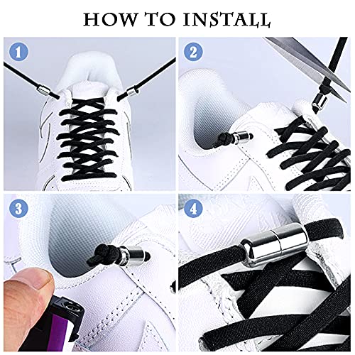 Diealles Shine Cordones Elásticos Sin Nudo, 6 Pares 105CM Cordones Elásticos Sin Nudo con Hebilla Metal, Ajustables Cordones de Zapatos Sin Nudos para Zapatillas Deportivas (Blancos,Negros)