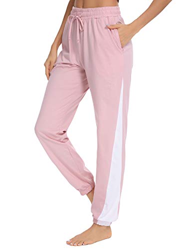 Doaraha Pantalones Deportivos Mujer Color en Contraste Pantalón de Chándal Elásticos Algodón Transpirables con Bolsillos Laterales para Deporte Gimnasio Fitness Correr (1100# Rosa Claro, M)