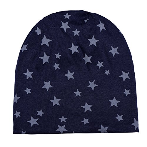 DonDon Mujer Gorro de Invierno Slouch Beanie con Estampado de Estrellas e Forro Interior Suave - Azul Oscuro