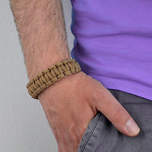 DonDon Paracord Pulsera de Supervivencia para Hombres Acero Inoxidable Fabricada Brazalete Trenzado para Actividades Outdoor Beis