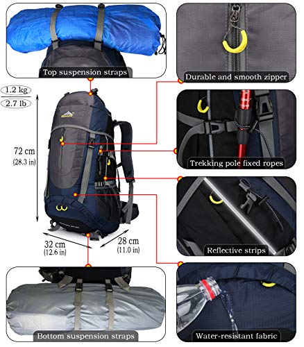 Doshwin 70L Mochila Senderismo Trekking Camping Viaje para Hombre Mujer (Azul Oscuro)