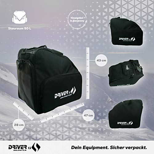 Driver13 ® Bolsa para Botas de esquí Bolsa para Botas de esquí con Compartimento para Casco para Botas Blandas duras y Bolsa para Botas Negra Bootbag No. 03"