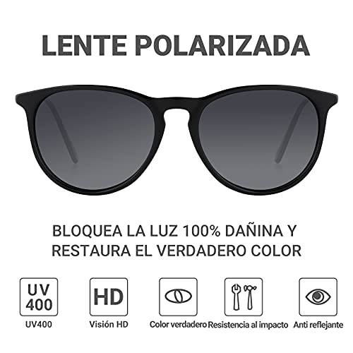 EFE Gafas de sol polarizadas mujer hombre unisex polaroid gafas Retro y Moda ligeros comodos protección UV400 redondas para Pesca Senderismo Conducir Excursión Running gris