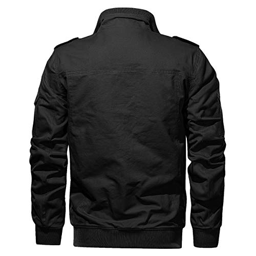 EKLENTSON Chaqueta Otoño Hombre Cortavientos Casual Militar Chaqueta Bolsillo Cremallera Bomber Chaqueta Abrigos, Negro, S