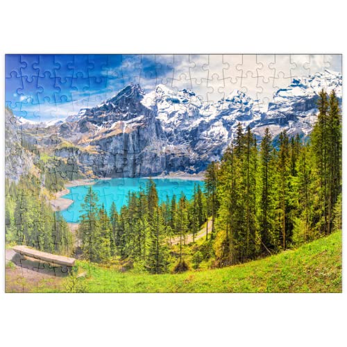 El Lago Oeschinen con Cascadas Y Los Alpes Suizos, Oberland Bernés - Premium 200 Piezas Puzzles - Colección Especial MyPuzzle de Puzzle Galaxy