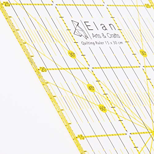 Elan Regla Patchwork 30 x 15 cm Antideslizante, Reglas de Costura, Reglas de Patronaje, Regla Costura, Accesorios Patchwork, Reglas de Patchwork, Regla de Acrilico, Regla 30 cm, Regla 15 cm