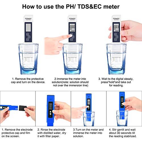 Eletorot Medidor de pH Digital, Electrónico Medidor PH TDS Piscinas 4 en 1 Comprobador Electrónico de Calidad del Agua Kit de Prueba para Piscina, Acuario (Azul)