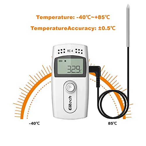 Elitech RC-4 Data Logger de Temperatura Registrador de Datos de Temperatura, Pantalla LCD, con USB Registrador de Datos Grabador de 16000 puntos, con Sensor Interior