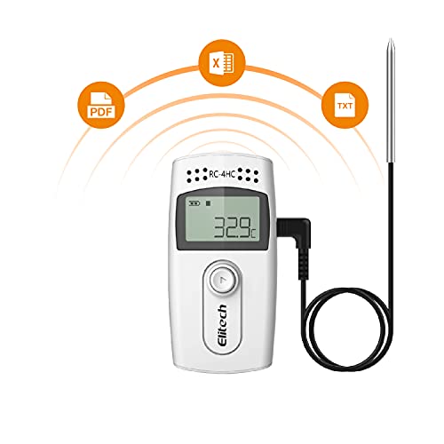 Elitech RC-4 Data Logger de Temperatura Registrador de Datos de Temperatura, Pantalla LCD, con USB Registrador de Datos Grabador de 16000 puntos, con Sensor Interior