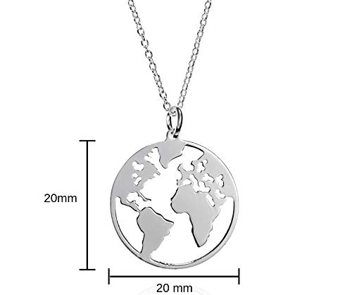 EMPATHY JEWELS Collar Mundo de Plata de Ley con Cadena de Plata 42 cm- Gargantillas Mujer con Colgante de Plata Mapa Mundi - Collar Mujer Plata Globo Terraqueo para Regalos Originales Mujer - Regalos