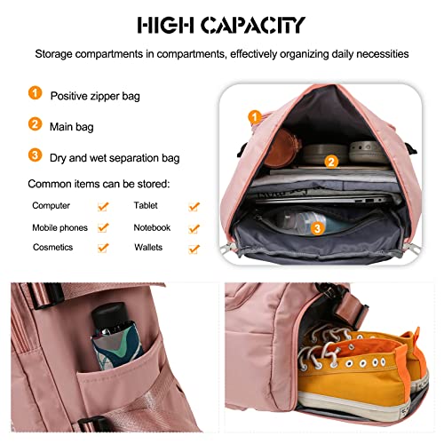 Ergocar Impermeable Ligero Mochilas de Senderismo, Mochila Hombre Deporte, Mujer Bolsas Gimnasio de Viaje, con Bolsa de Zapatos, Bolsa de Gym Fin de Semana, Rosa Cereza