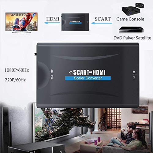 ESYNiC Convertidor de Euroconector a HDMI 1080P Conversor de Scart a HDMI HD Vídeo Compuesto Adaptador de Vídeo Escalador para Inteligente Teléfono Sky HDTV DVD Blu- ray