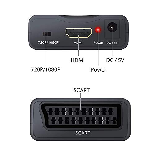 ESYNiC Convertidor de Euroconector a HDMI 1080P Conversor de Scart a HDMI HD Vídeo Compuesto Adaptador de Vídeo Escalador para Inteligente Teléfono Sky HDTV DVD Blu- ray