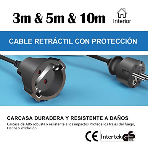 EXTRASTAR Cable Alargador de Corriente IP20 H05VV Alargador Cable 10m Color Negro