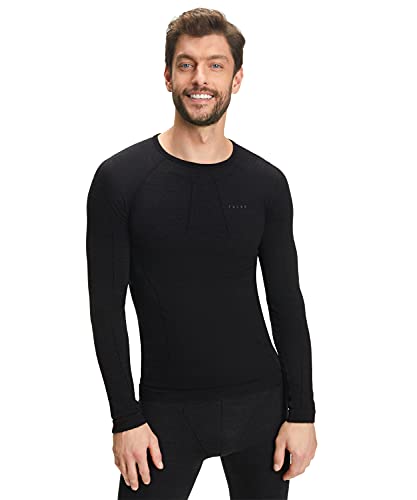 Falke Unterwäsche Wool Tech Longsleeve Shirt Comfort Capa de Base Superior, Hombre, Negro, M