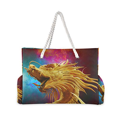 FANTAZIO bolsa de playa con diseño de dragón dorado aullando