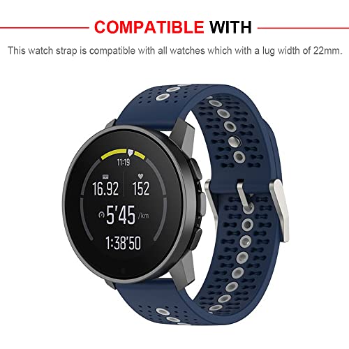 Ficocean Correa de Reloj de Silicona Compatible con Suunto 9 Peak, 22mm Pulseras de Repuesto para Smartwatches Banda de Fitness Sport Quick Fit para Suunto 9 Peak (Azul Marino/Gris)