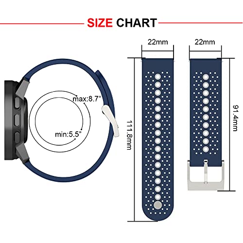 Ficocean Correa de Reloj de Silicona Compatible con Suunto 9 Peak, 22mm Pulseras de Repuesto para Smartwatches Banda de Fitness Sport Quick Fit para Suunto 9 Peak (Azul Marino/Gris)