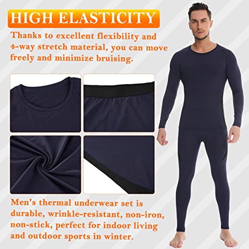 Fipput Ropa Termica Hombre Invierno Conjunto Termico Hombre Ropa Interior Térmica Hombre Deporte Ropa Interior Funcional Térmica para Ski Montaña Esquí Running,Azul Marino,L