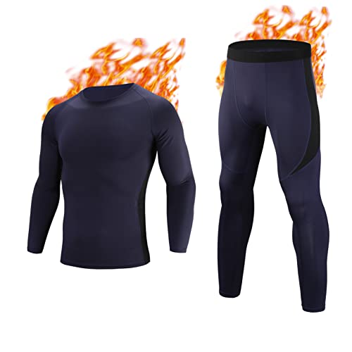 Fipput Ropa Termica Hombre Invierno Conjunto Termico Hombre Ropa Interior Térmica Hombre Deporte Ropa Interior Funcional Térmica para Ski Montaña Esquí Running,Azul Marino,L