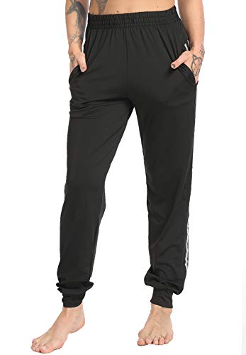 FITTOO Pantalon Chandal Mujer Largos Pantalones Deporte Yoga Fitness Jogger Pantalones Rayas Negro-Tira Fluorescente M