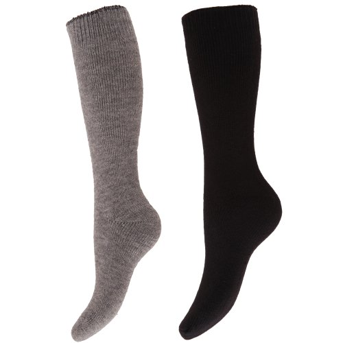 Floso- Calcetines de invierno térmicos para botas de agua para mujer (2 pares) (EUR 37-41) (Gris/Negro)