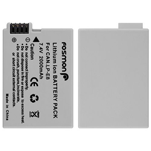 Fosmon 2X Batería Canon LP-E8 2000mAh Reemplazon Batería Rercargable para Canon Cámara LP E8 Rebel T3i T2i T4i T5i EOS 600D 550D 650D 700D Kiss X5 X4 Kiss X6 LC-E8E