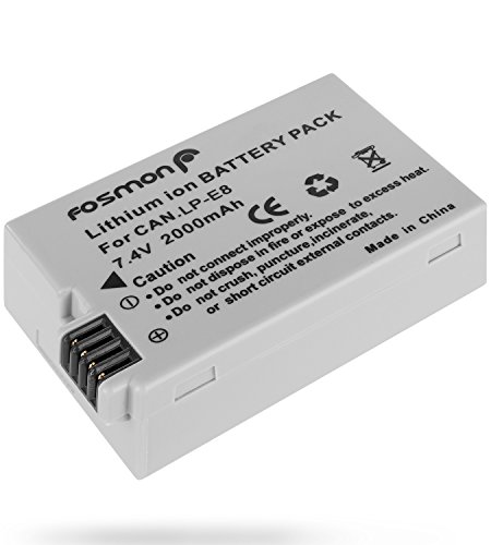 Fosmon 2X Batería Canon LP-E8 2000mAh Reemplazon Batería Rercargable para Canon Cámara LP E8 Rebel T3i T2i T4i T5i EOS 600D 550D 650D 700D Kiss X5 X4 Kiss X6 LC-E8E