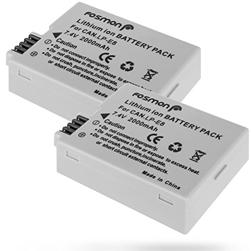 Fosmon 2X Batería Canon LP-E8 2000mAh Reemplazon Batería Rercargable para Canon Cámara LP E8 Rebel T3i T2i T4i T5i EOS 600D 550D 650D 700D Kiss X5 X4 Kiss X6 LC-E8E